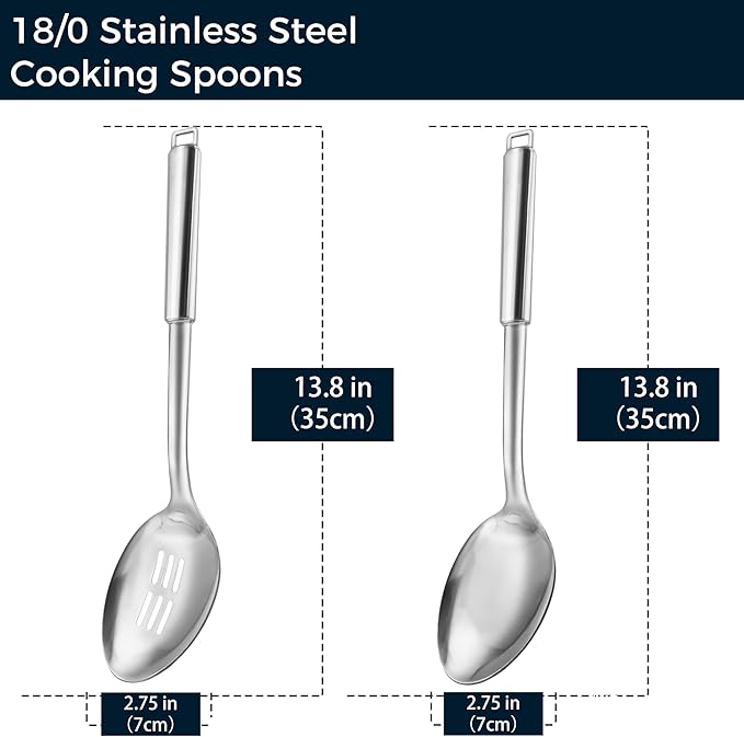 18/0 Stainless Steel Cooking Spoons Set, Serving Spoon & Slotted Spoon - Image 3
