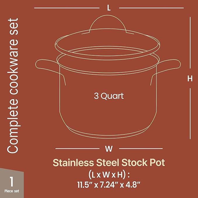 Stainless Steel Stockpot with Tempered Glass Lid 3 Quart, Durable 18/0 - Image 2