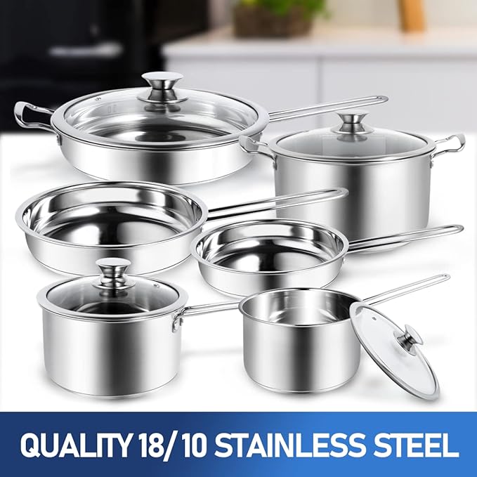 Aufranc 10-Piece Pots and Pans Set, Stainless Steel Cookware Set- Includes - Image 8