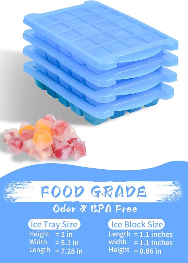 4 Pack Mini Ice Cube Trays for Freezer-Easy Release & Stackable | Small Ice - Image 2