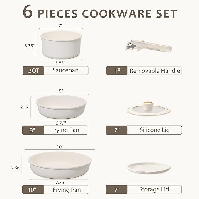 CAROTE 6pcs Pots and Pans Set Non Stick, Cookware Sets, Kitchen Set, - Image 2