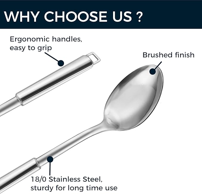 18/0 Stainless Steel Cooking Spoons Set, Serving Spoon & Slotted Spoon - Image 2