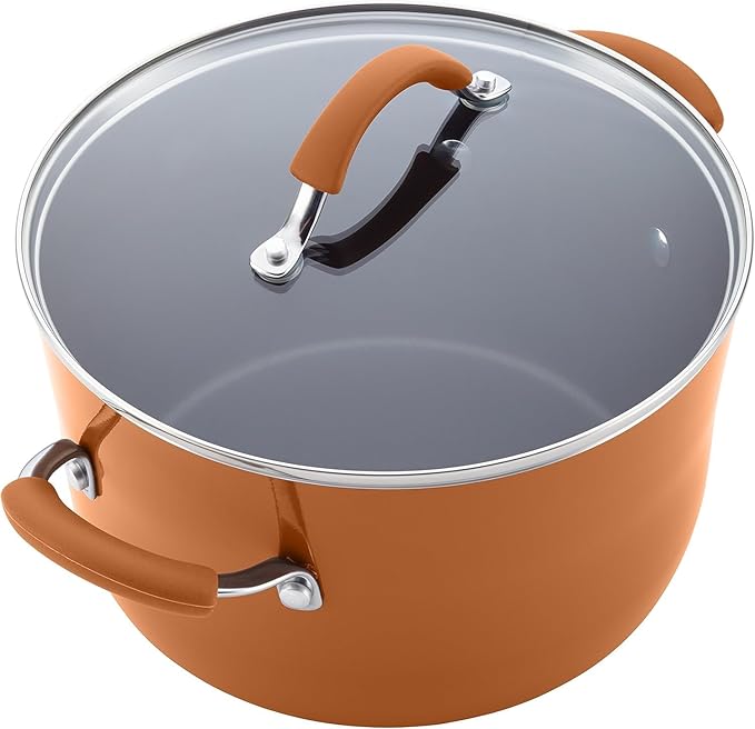 Rachael Ray Cucina Nonstick Cookware Pots and Pans Set, 12 Piece, Pumpkin Orange - Image 12
