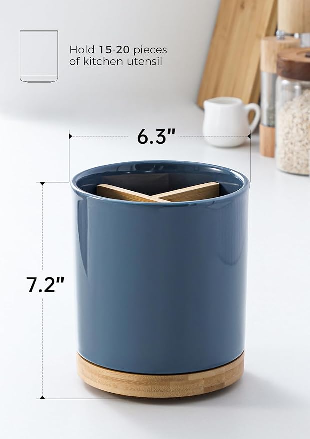 LoeJan 3 Compartment Utensil Holder, Extra Large Utensil Crock, Stable Ceramic - Image 2