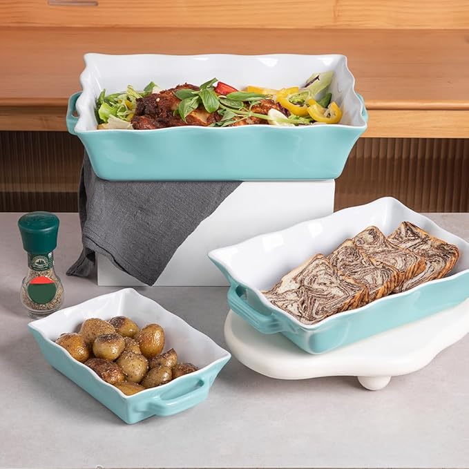 Sweejar Casserole Dishes for Oven, Ceramic Bakeware Set of 3, Rectangular - Image 3