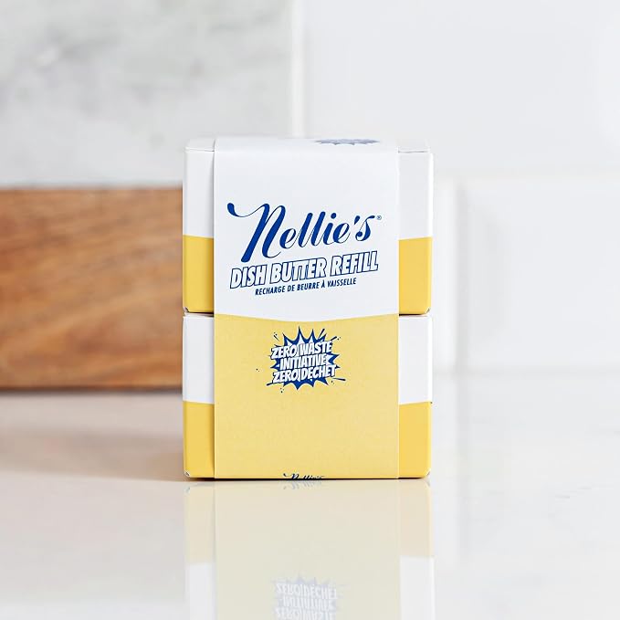 Nellie's Dish Butter Refill | Solid Dish Soap | Lemongrass Scent | 2 Pack | Phosphate-Free & Septic-Safe, Fits Nellie's Dish Butter Ceramic Container, Made in Canada