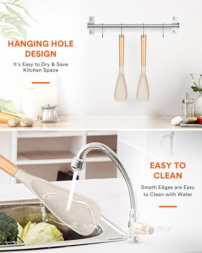 Cooking Spoon for Nonstick Cookwares, Wood Handle Spoon for Mixing, and Scrape - Image 7