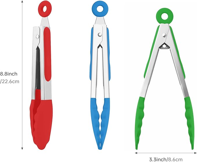 7-Inch Silicone Tongs Pack of 3, Small Tongs - Image 2