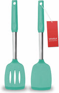 2 Pack Spatulas, Solid & Slotted Silicone Spatula Set, Stainless Steel Handle by VOVOLY