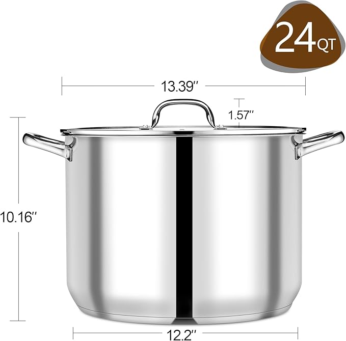 P&P CHEF 24 QT Stock Pot with Lid, Stainless Steel Large Cooking Pot, Soup - Image 2