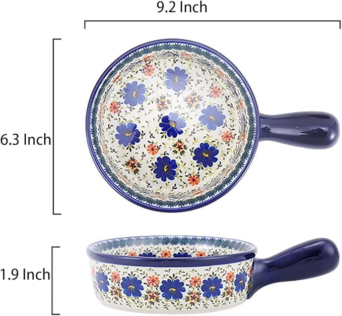 Vintage Style Blue Flowers Phalaenopsis Pottery Bakeware Ceramic Casserole Dish - Image 2