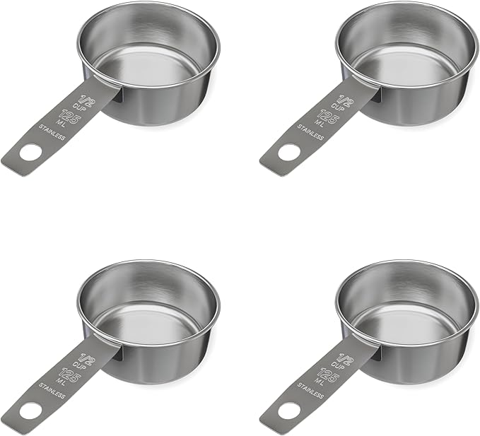 1/2 Cup Stainless Steel Measuring Cup | Sturdy Metal 125 ml | 125 cc | 4 oz | by Knupp+Co.