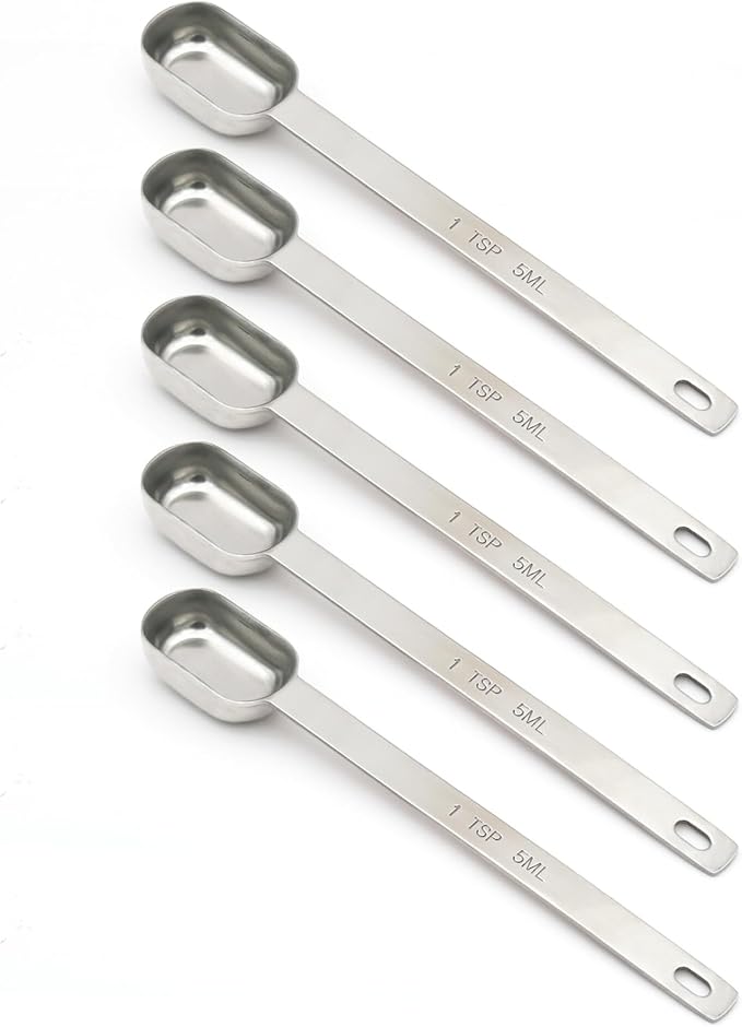 5PCS 1tsp Single Measuring Spoon, Stainless Steel Long Handle Individual by BERYLER