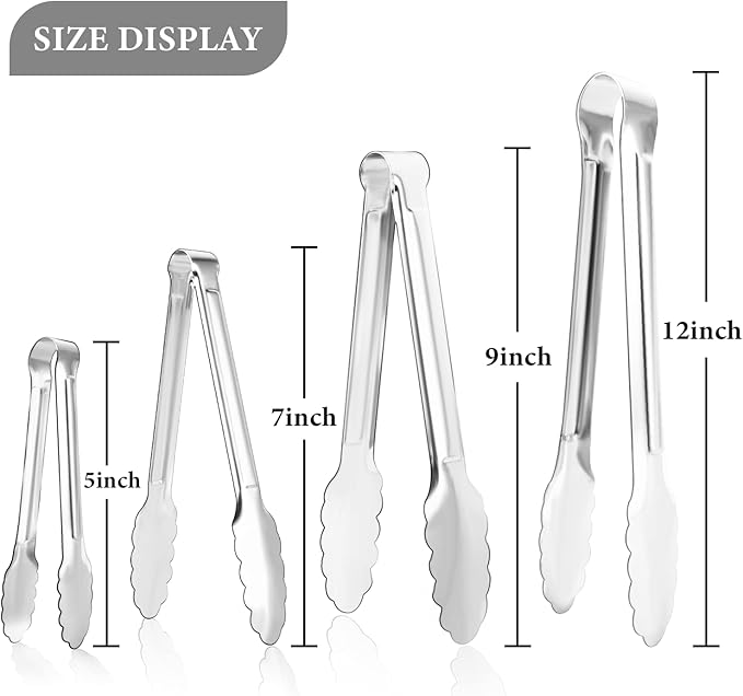 8 Pack Serving Tongs XEVOM Kitchen Tongs, Buffet Tongs, Stainless Steel Food - Image 2