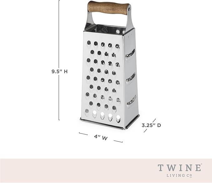 Twine Acacia Wood Handled Cheese Grater, Stainless Steel Grater, Citrus Zester - Image 3
