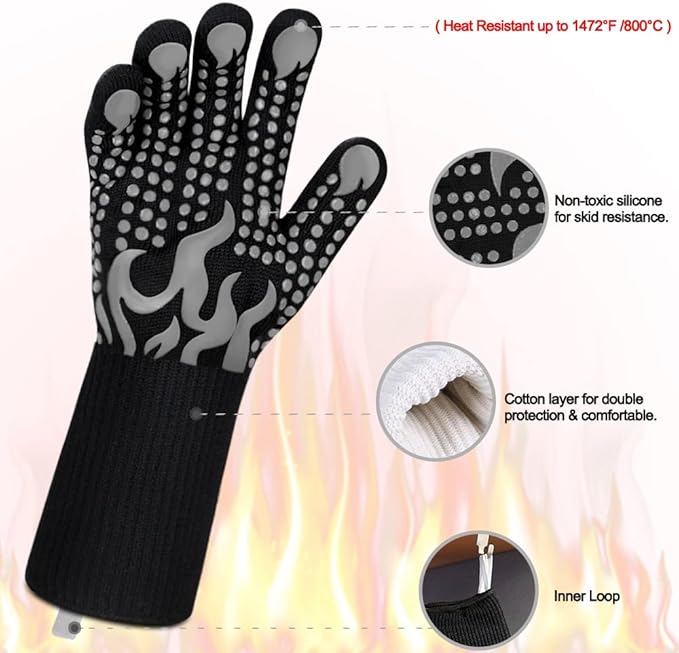 Comsmart BBQ Gloves, 1472F Heat Resistant Silicone Non-Slip Oven Mitts - Image 4