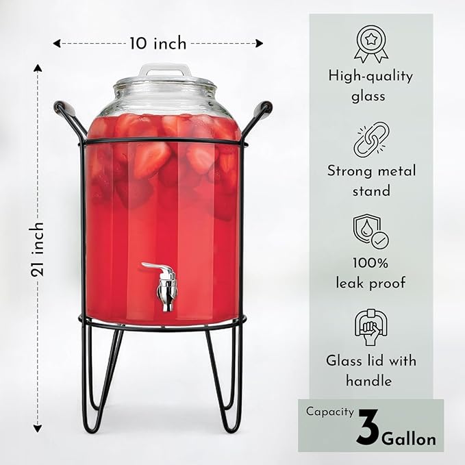 3 Gallon Glass Ice Cold Beverage Dispenser - - Image 3