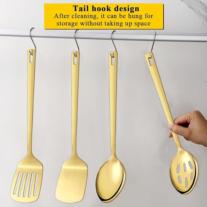 Homquen Gold Kitchen Utensils Set 4pcs, Titanium Gold Plating Stainless Steel - Image 8
