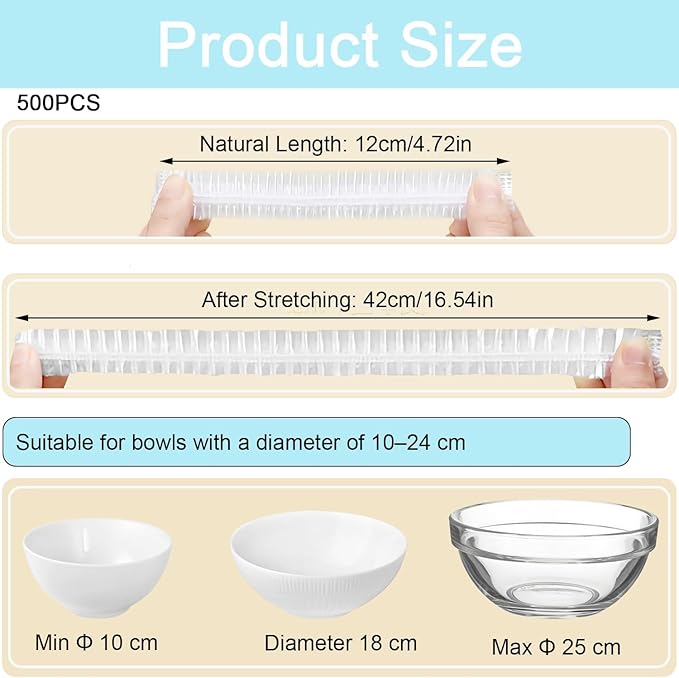 500pcs Plastic Bowl Covers Elastic Reusable Food Covers Outdoor Thickend - Image 2
