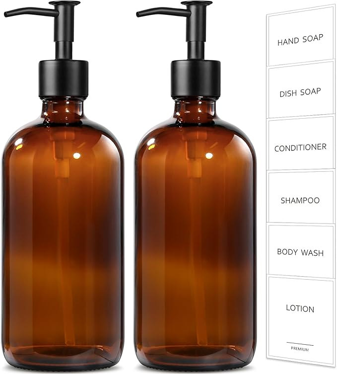 GMISUN Amber Glass Soap Dispenser, 2 Pack Bathroom Hand Soap Dispensers - Image 9