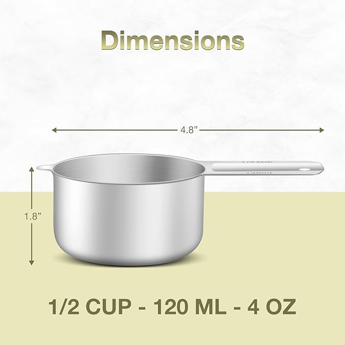 2PCS 1/2Cup Single Measuring Cup, Etched Inner Scale Stainless Steel Measure - Image 2