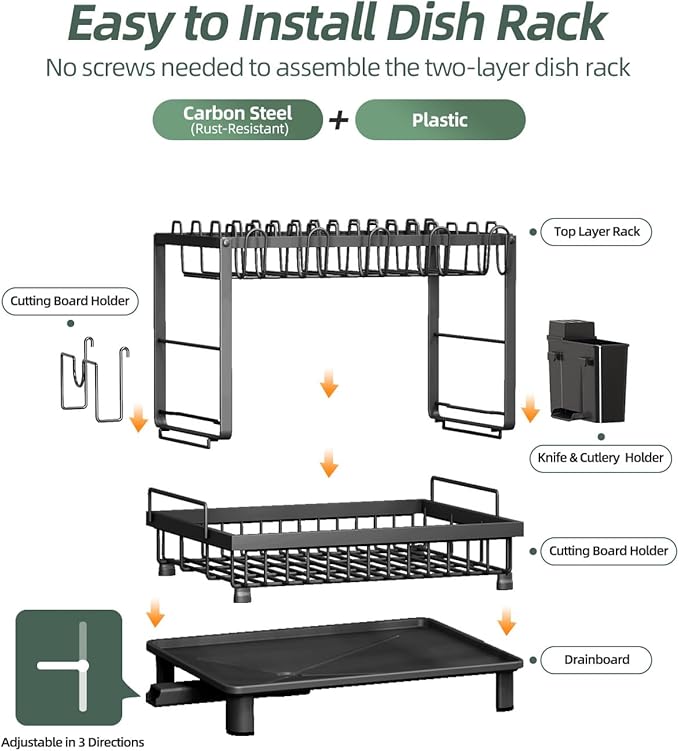 Dish Drying Rack, 2 Tier Space-Saving Dish Rack - Image 6