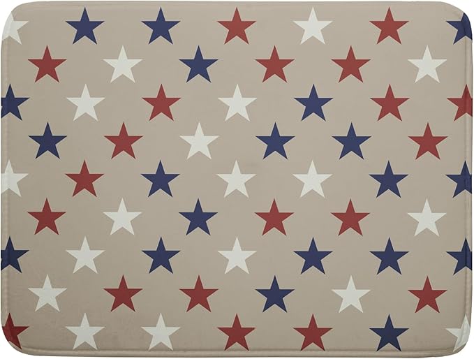 Patriotic July of 4th Blue Red White Star Dish Drying Mat by Aytipun