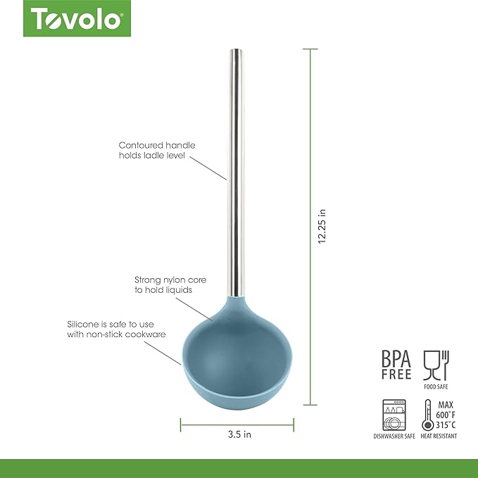Tovolo Silicone Ladle with Stainless Steel Handle Blue Slate Soup Ladle Large - Image 4