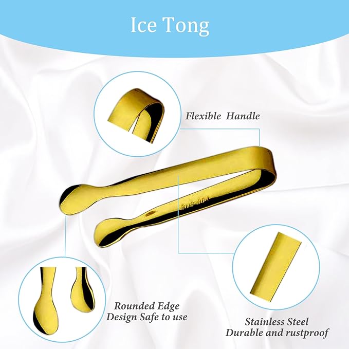 15PCS Mini Tongs for Serving, Metal Tong Stainless Steel Gold Tongs, 4.25Inch - Image 3