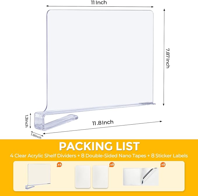 JOY DECOR 6 Pack Acrylic Clear Shelf Dividers - Image 2