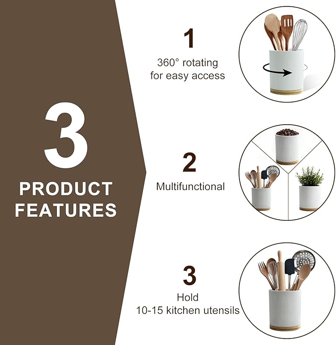 360° Rotating Utensil Holder for Kitchen Counter, 7.6'' Extra Large Utensil - Image 4