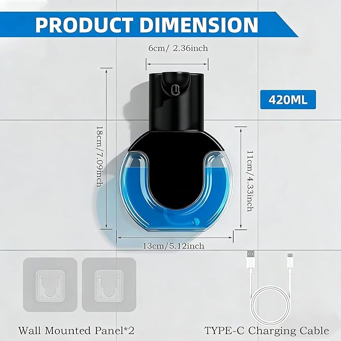 2Pack Automatic Soap Dispenser Touchless, Rechargeable Foaming Soap Dispenser - Image 2