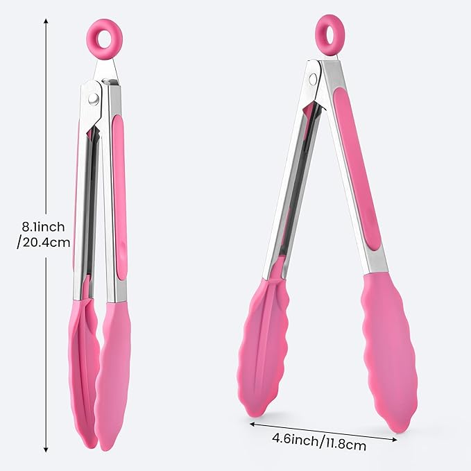 7-Inch Silicone Tongs Pack of 6, Small Stainless Steel Tongs - Image 3