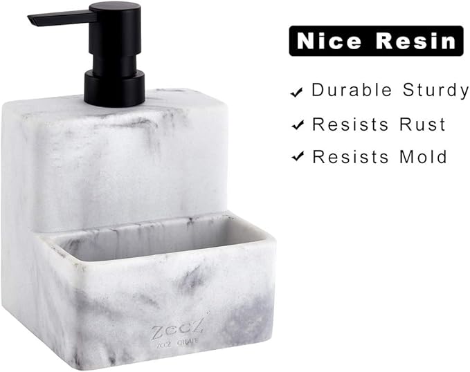 zccz Soap Dispenser with Sponge Holder, Marble Look Liquid Hand and Dish Soap - Image 5
