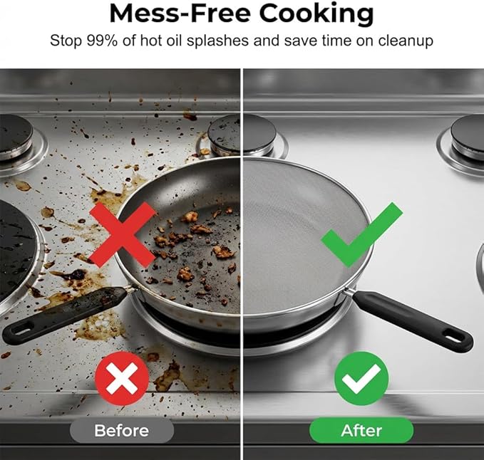 Splatter Screen for Frying Pan, Stainless Steel Grease Splatter Guard Splatter - Image 6