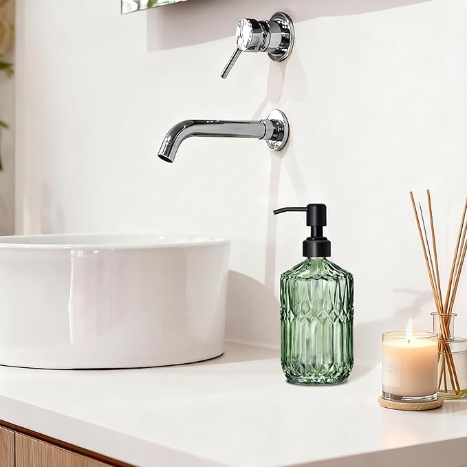 COHOSEGE 17 Oz Green Glass Kitchen Soap Dispenser - Image 5