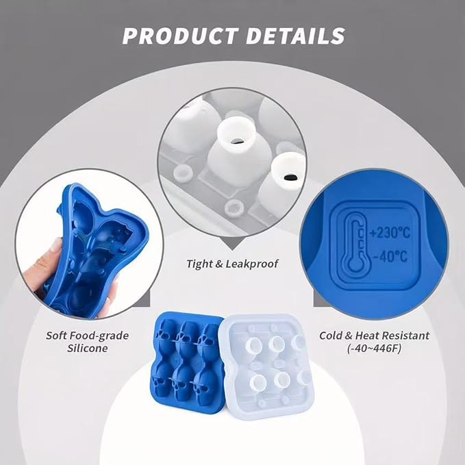 Skull Ice Cube Mold, 6-Cavity Silicone Ice Tray - Image 2