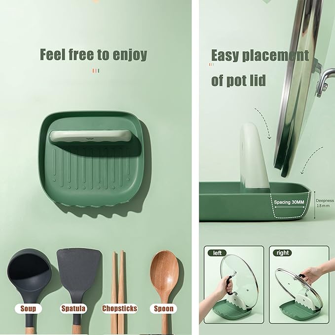 2 Pack Lid and Spoon Rest for Kitchen Counter, Cooking Ladle/Spatula/Spoon - Image 4