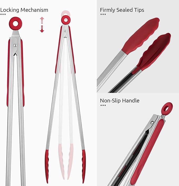 600ºF Heat Resistant Kitchen Tongs: U-Taste 16 inch Extra Long Large Silicone - Image 6