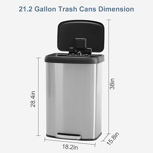 21 Gallon Kitchen Trash Can, Stainless Steel Garbage Can - Image 2