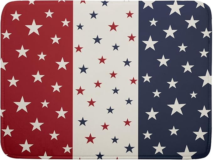 Blue Red White Star July of 4th Patriotic Dish Drying Mat by Aytipun