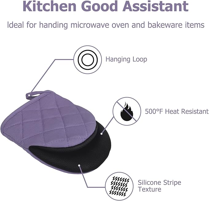 Short Oven Mitts, Heat Resistant 500°F, Silicone Grip Kitchen Gloves, Non-Slip - Image 5