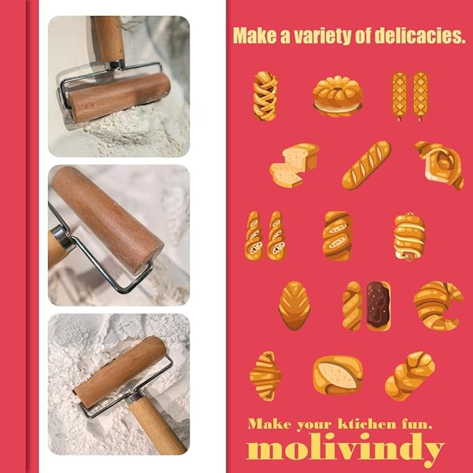 Small Rolling Pin, Wooden Dough Roller, Non-Stick Pizza Roller, Dough Baker - Image 4