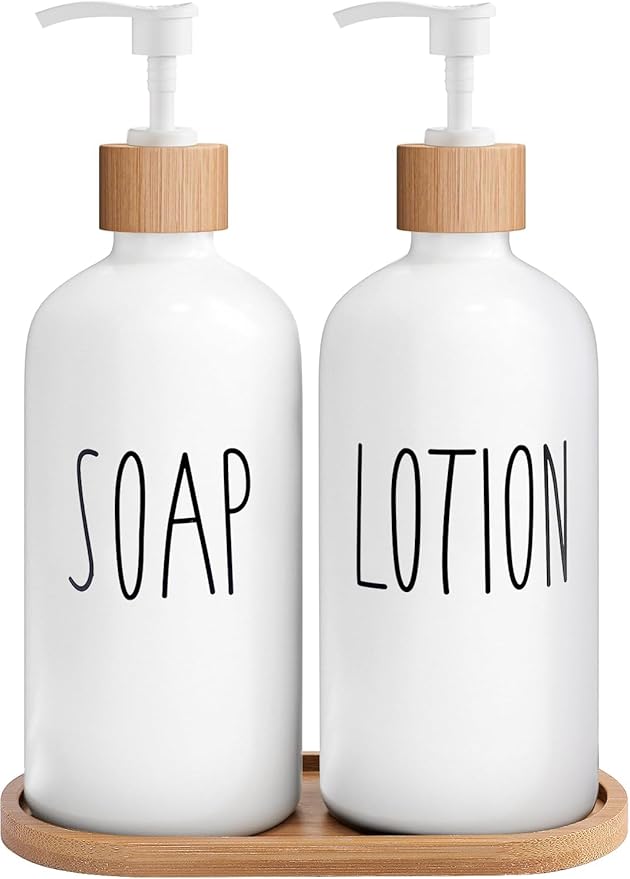 MOMEEMO White Soap Dispenser Bathroom Set, Soap and Lotion Dispenser Set by MOMEEMO