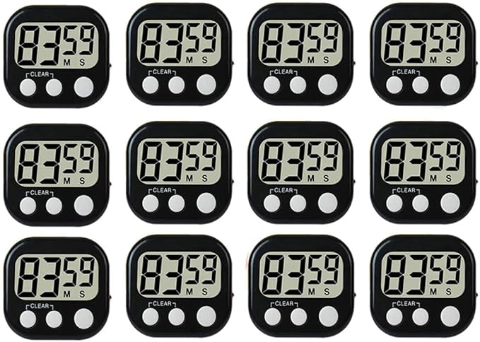 12 Pack Digital Kitchen Timer Large LCD Display Loud Alarm Strong Magnetic Stand by Rumcnjen