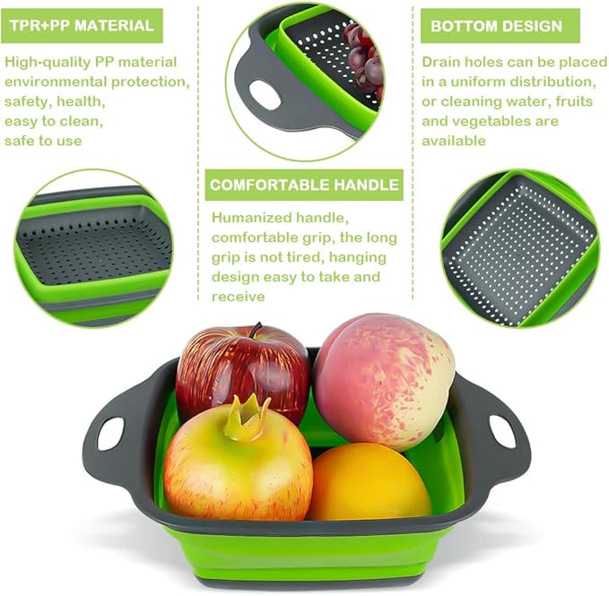 AUAUY 2 PCS Collapsible Colander Set, Square Silicone Folding Colander - Image 4