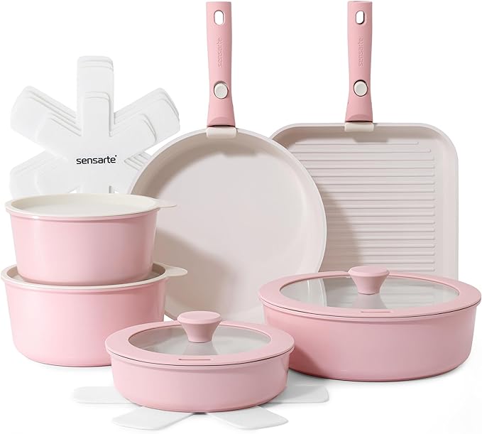 SENSARTE 17 Piece Ceramic Pots and Pans Set, Nonstick Detachable Handle Cookware by SENSARTE