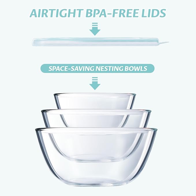 Luvan Glass Mixing Bowls with Lids Set-Large Glass Mixing Bowls, Food Prep - Image 6