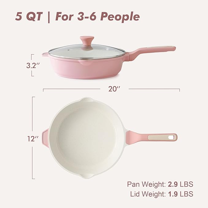 SENSARTE Nonstick Skillet with Lid 12-inch, 5QT Ceramic Deep Frying Pan - Image 6