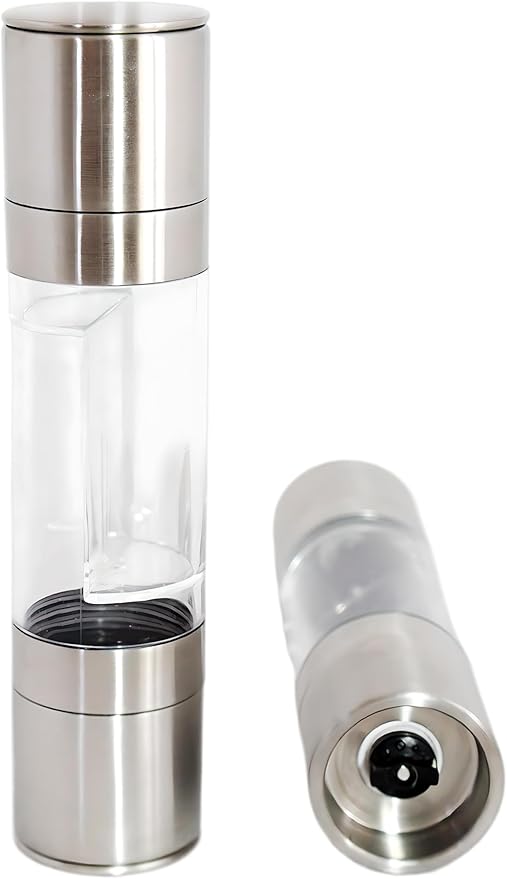 All-in-One Salt and Pepper Grinder Set, 2-in-1 Dual Mill Combo, Stainless Steel - Image 2